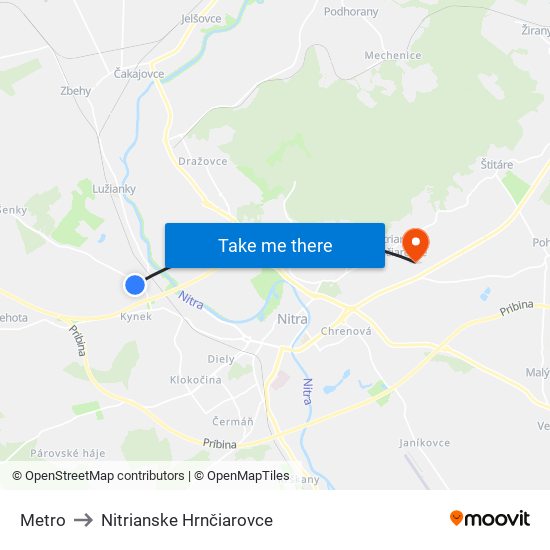 Metro to Nitrianske Hrnčiarovce map