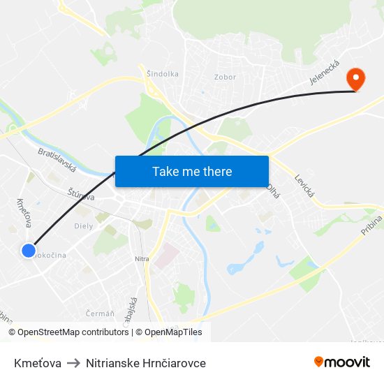 Kmeťova to Nitrianske Hrnčiarovce map