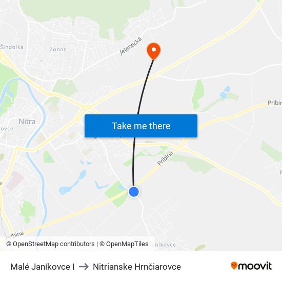 Malé Janíkovce I to Nitrianske Hrnčiarovce map