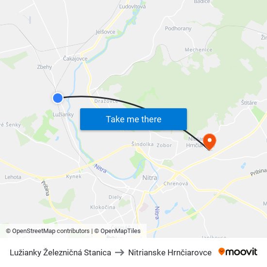 Lužianky Železničná Stanica to Nitrianske Hrnčiarovce map