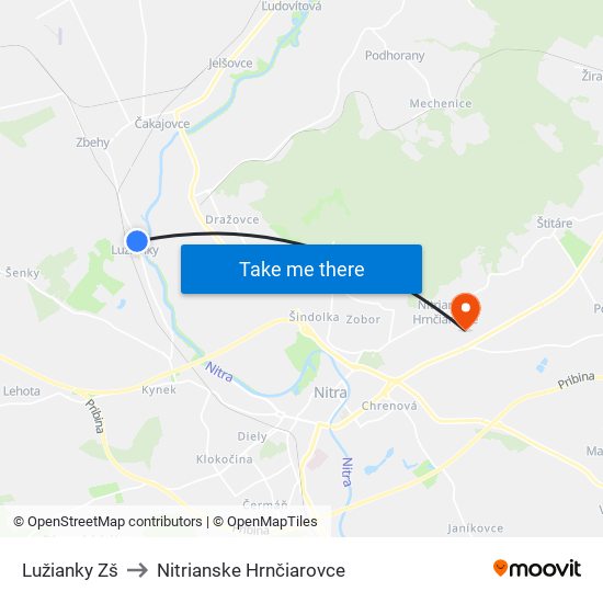 Lužianky Zš to Nitrianske Hrnčiarovce map