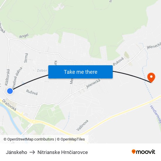 Jánskeho to Nitrianske Hrnčiarovce map