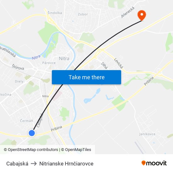 Cabajská to Nitrianske Hrnčiarovce map