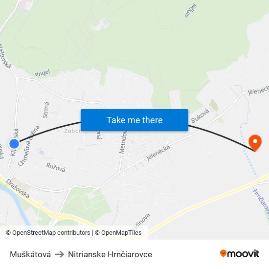 Muškátová to Nitrianske Hrnčiarovce map