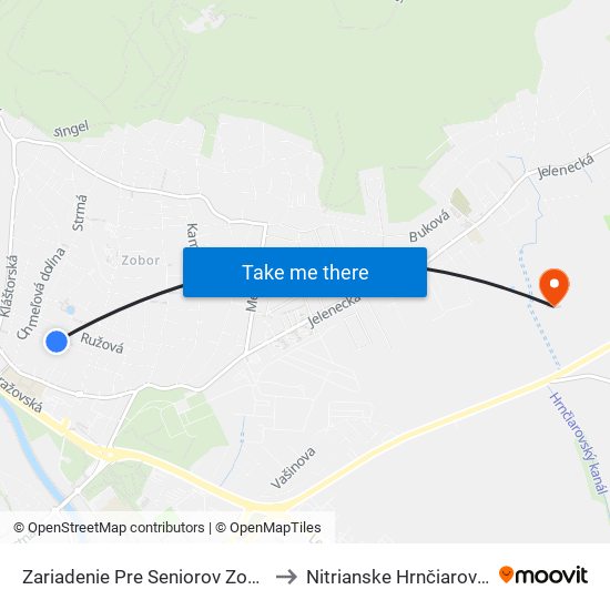 Zariadenie Pre Seniorov Zobor to Nitrianske Hrnčiarovce map