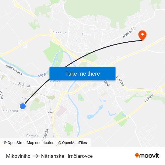 Mikovíniho to Nitrianske Hrnčiarovce map