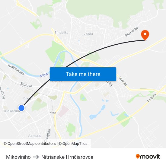 Mikovíniho to Nitrianske Hrnčiarovce map