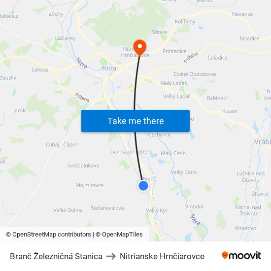 Branč Železničná Stanica to Nitrianske Hrnčiarovce map