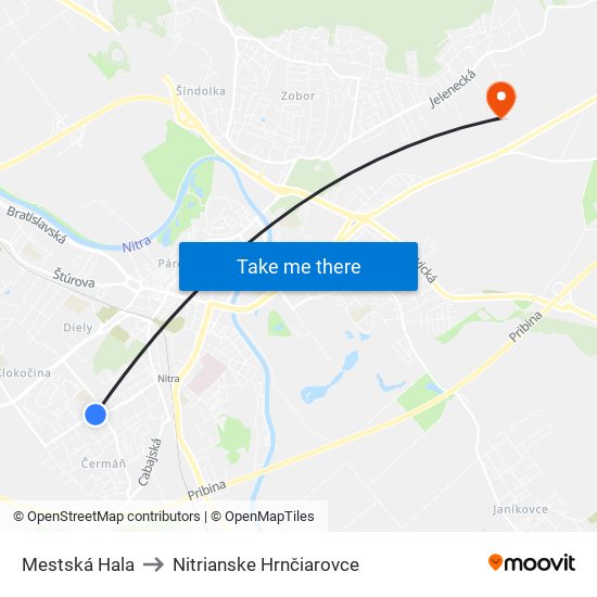 Mestská Hala to Nitrianske Hrnčiarovce map
