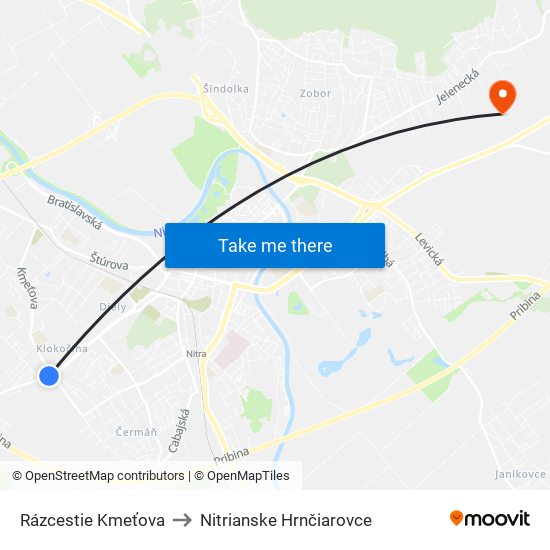 Rázcestie Kmeťova to Nitrianske Hrnčiarovce map