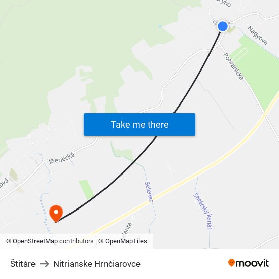 Štitáre to Nitrianske Hrnčiarovce map