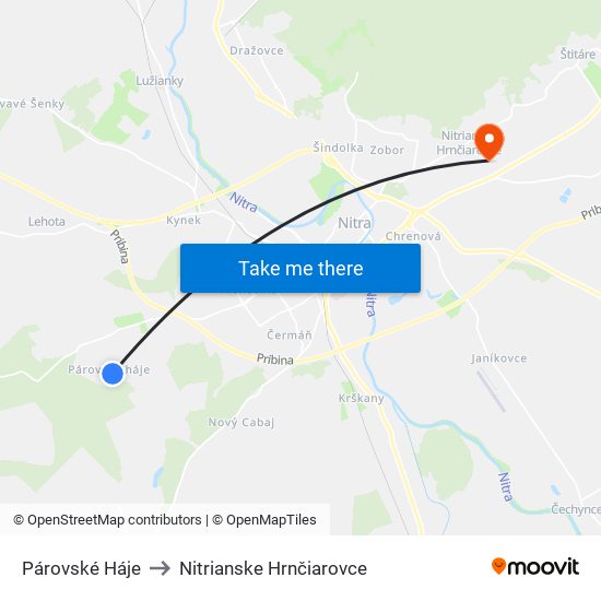 Párovské Háje to Nitrianske Hrnčiarovce map