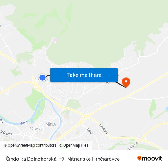 Šindolka Dolnohorská to Nitrianske Hrnčiarovce map