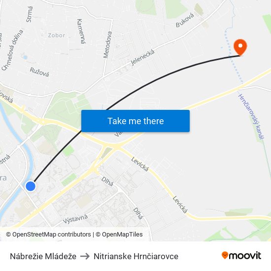 Nábrežie Mládeže to Nitrianske Hrnčiarovce map