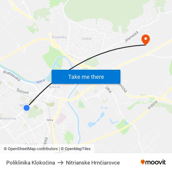 Poliklinika Klokočina to Nitrianske Hrnčiarovce map