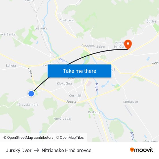 Jurský Dvor to Nitrianske Hrnčiarovce map