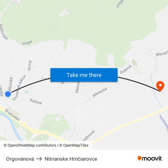 Orgovánová to Nitrianske Hrnčiarovce map