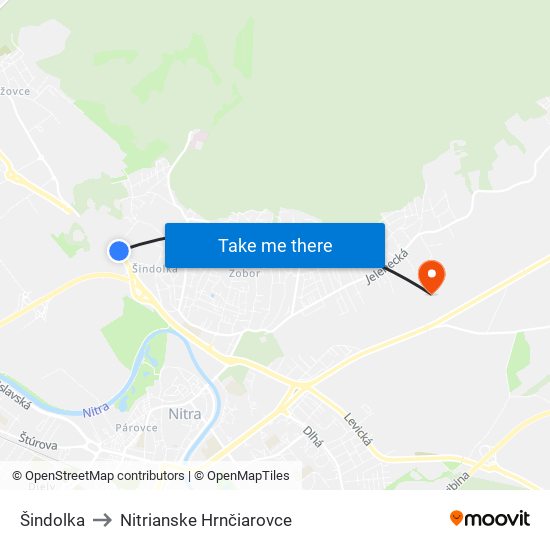 Šindolka to Nitrianske Hrnčiarovce map