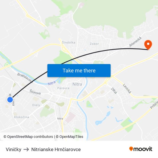 Viničky to Nitrianske Hrnčiarovce map