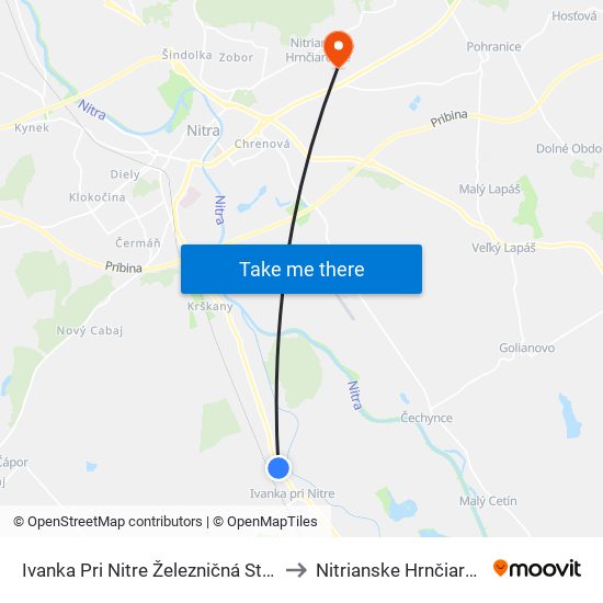 Ivanka Pri Nitre Železničná Stanica to Nitrianske Hrnčiarovce map