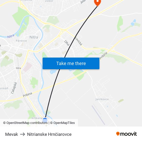 Mevak to Nitrianske Hrnčiarovce map