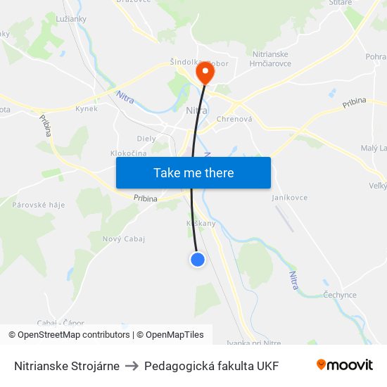 Nitrianske Strojárne to Pedagogická fakulta UKF map