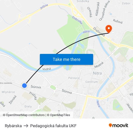 Rybárska to Pedagogická fakulta UKF map