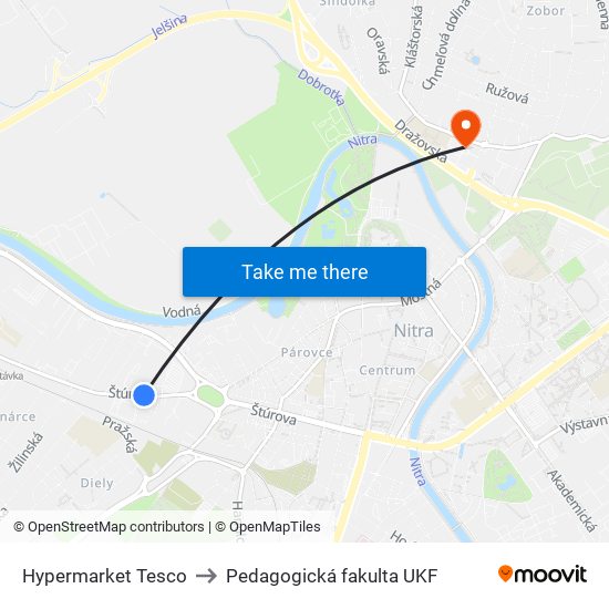Hypermarket Tesco to Pedagogická fakulta UKF map