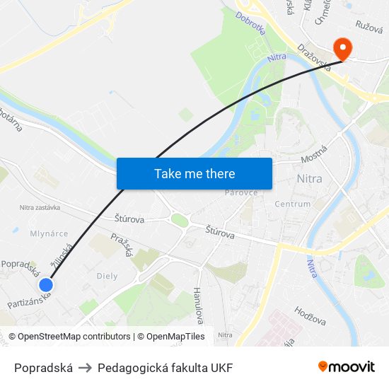 Popradská to Pedagogická fakulta UKF map