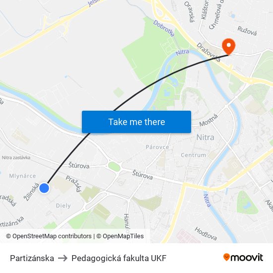 Partizánska to Pedagogická fakulta UKF map