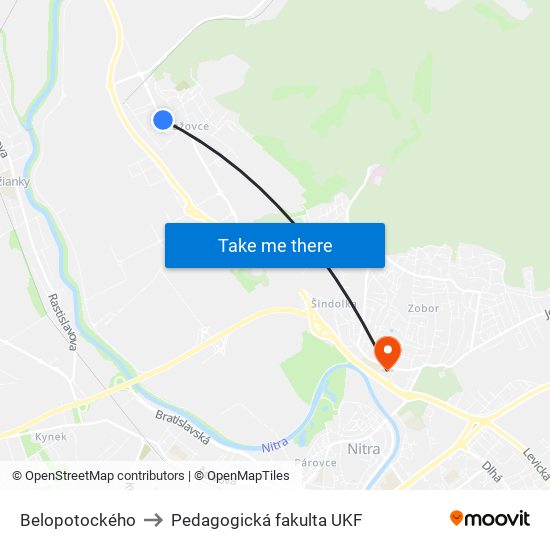 Belopotockého to Pedagogická fakulta UKF map