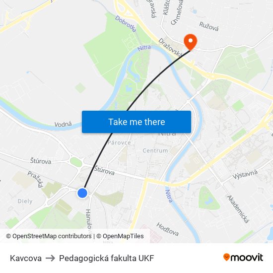 Kavcova to Pedagogická fakulta UKF map