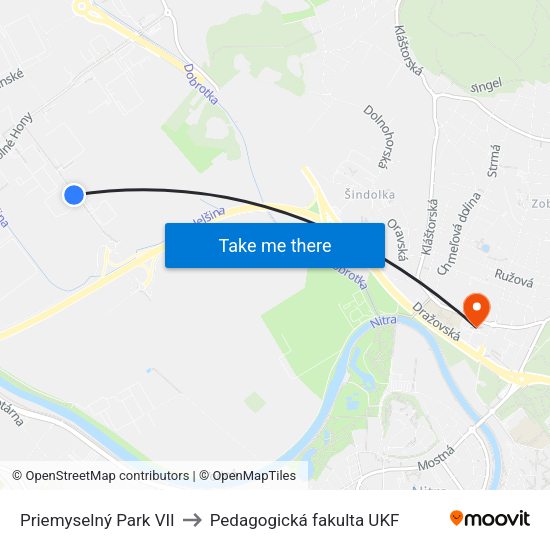 Priemyselný Park VII to Pedagogická fakulta UKF map