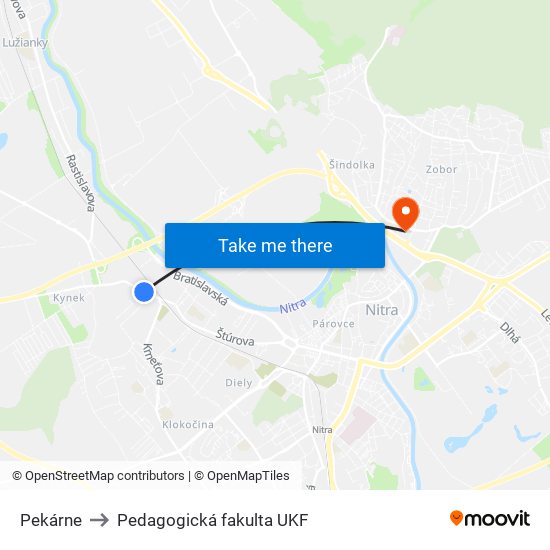 Pekárne to Pedagogická fakulta UKF map