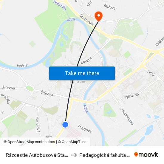 Rázcestie Autobusová Stanica to Pedagogická fakulta UKF map