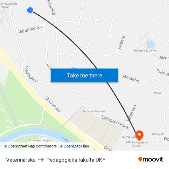 Veterinárska to Pedagogická fakulta UKF map