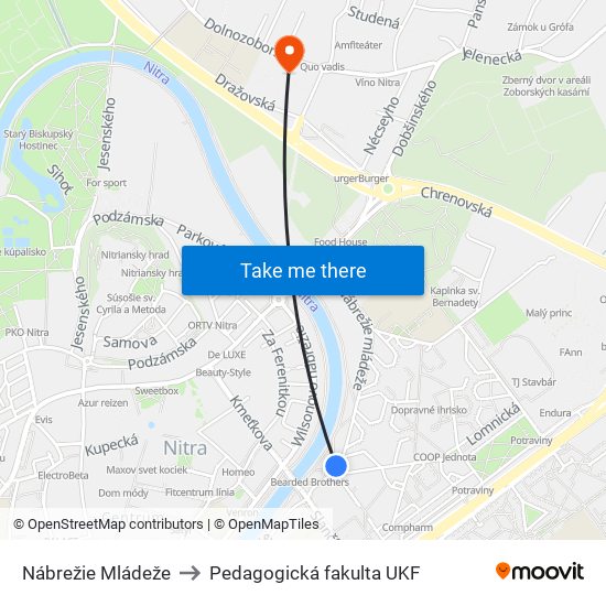 Nábrežie Mládeže to Pedagogická fakulta UKF map