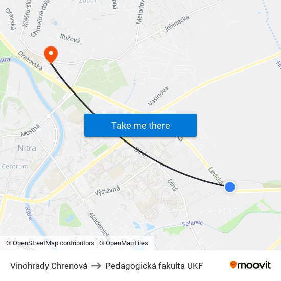 Vinohrady Chrenová to Pedagogická fakulta UKF map