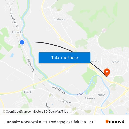 Lužianky Korytovská to Pedagogická fakulta UKF map