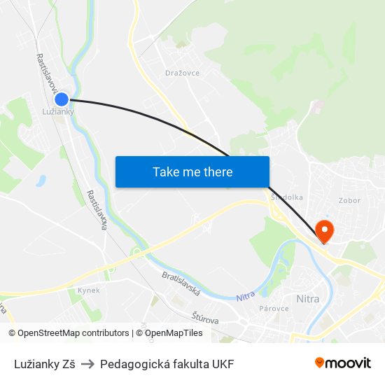 Lužianky Zš to Pedagogická fakulta UKF map