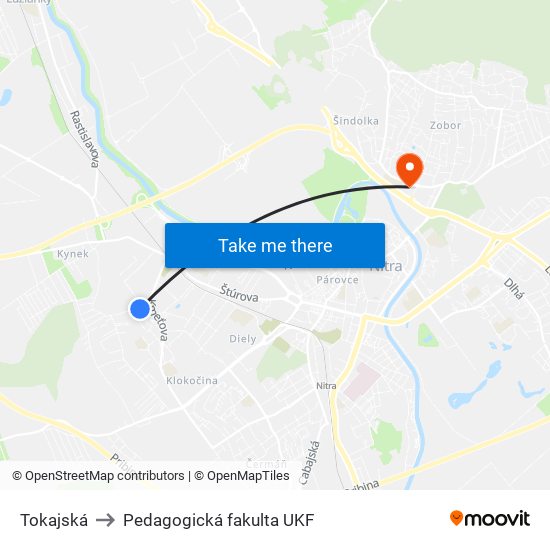 Tokajská to Pedagogická fakulta UKF map