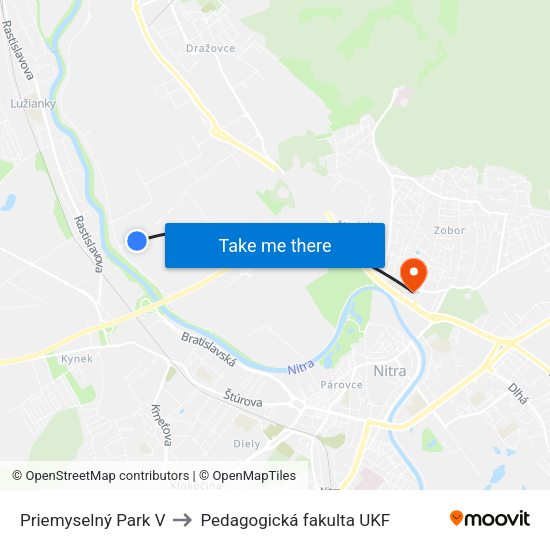 Priemyselný Park V to Pedagogická fakulta UKF map