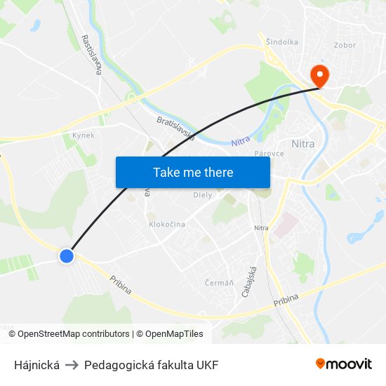 Hájnická to Pedagogická fakulta UKF map