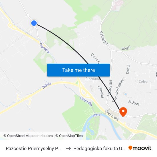 Rázcestie Priemyselný Park to Pedagogická fakulta UKF map