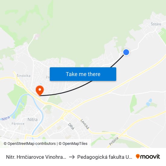 Nitr. Hrnčiarovce Vinohrady to Pedagogická fakulta UKF map