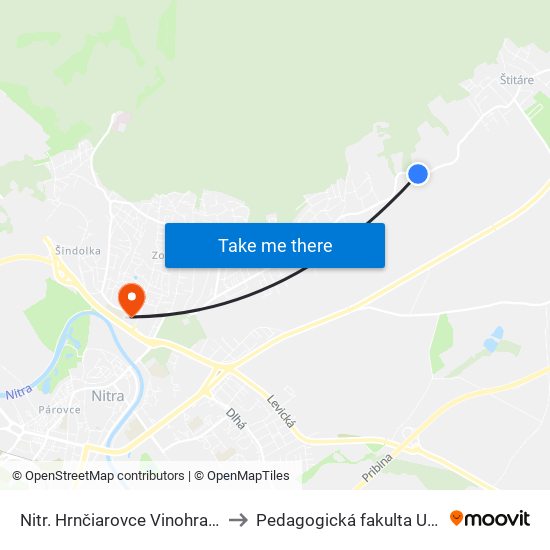 Nitr. Hrnčiarovce Vinohrady to Pedagogická fakulta UKF map