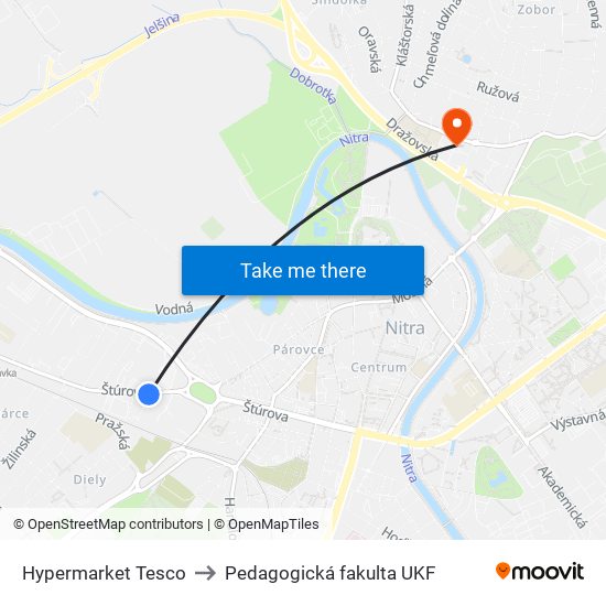 Hypermarket Tesco to Pedagogická fakulta UKF map