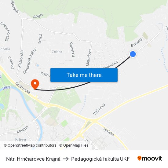 Nitr. Hrnčiarovce Krajná to Pedagogická fakulta UKF map