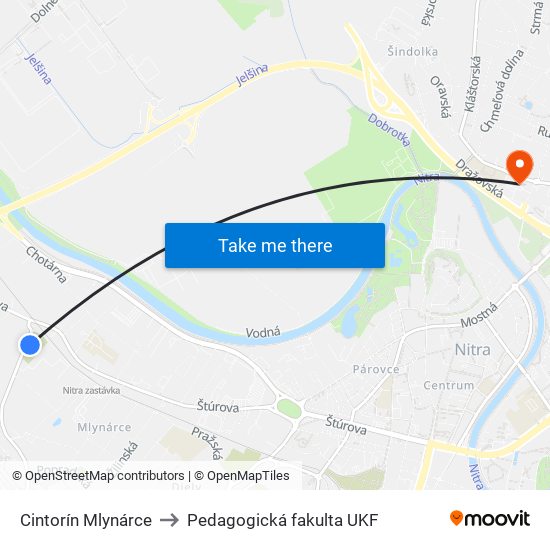 Cintorín Mlynárce to Pedagogická fakulta UKF map