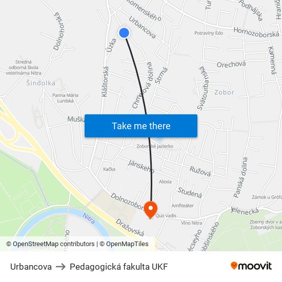 Urbancova to Pedagogická fakulta UKF map